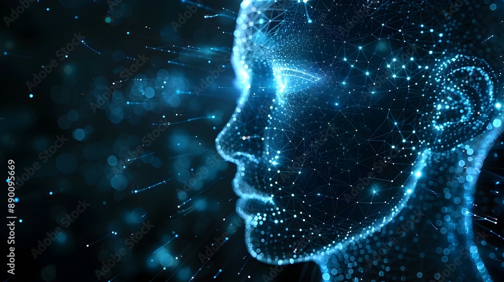 Poster cybernetic business interface with real time data streams and network connections