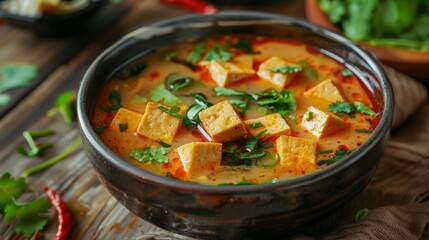 The national cuisine of Thailand. Thai soup with tofu. 