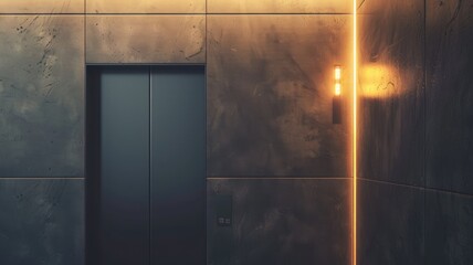 Modern elevator with illuminated wall and concrete panel design