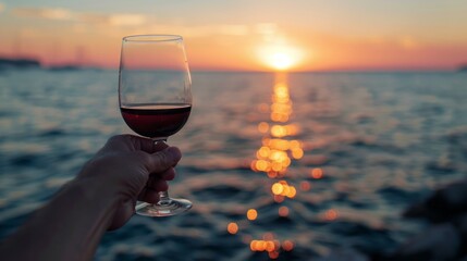 A person is holding a wine glass with a red liquid in it