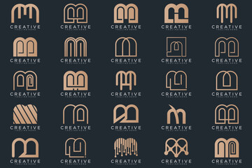 gold M logo collection, abstract letter M logo design. icon for business