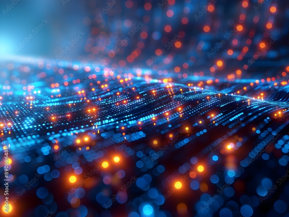 Poster dynamic digital transformation concept with glowing data streams and business analytics