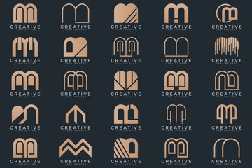 gold M logo collection, abstract letter M logo design. icon for business