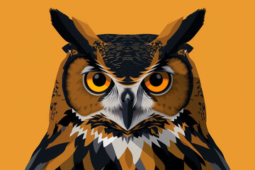 Owl Portrait in Modern Simple Flat Design Illustration
