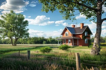 Obraz premium Tranquil Farmhouse Retreat. Peaceful countryside living concept