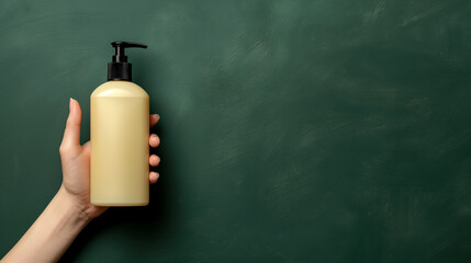 Hand holding a pump bottle of shampoo Mockup Packaging Generative AI