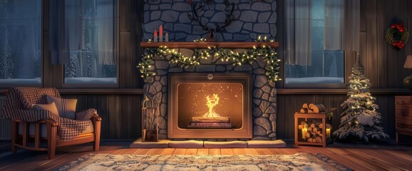 Cozy Winter Evenings. Fireplace Providing Warmth and Comfort