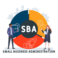 SBA - Small Business Administration acronym. business concept background. vector illustration concept with keywords and icons. lettering illustration with icons for web banner, flyer, landing pag