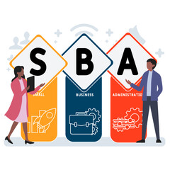 SBA - Small Business Administration acronym. business concept background. vector illustration concept with keywords and icons. lettering illustration with icons for web banner, flyer, landing pag