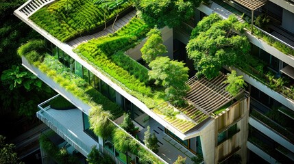 Green rooftop garden on a contemporary urban building