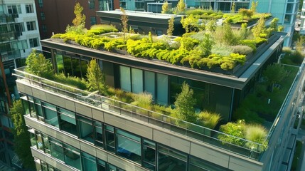 Green rooftop garden on a contemporary urban building