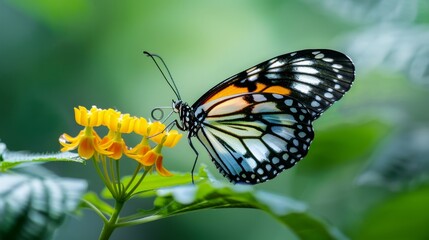 Fototapeta premium close-up of a beautifully textured and colorful butterfly on a flower