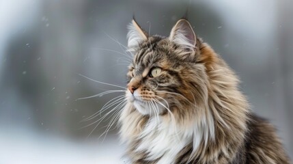 Obraz premium Norwegian Forest Cat: Equipped with a dense, waterproof coat, Norwegian Forest Cats are strong and self-sufficient. Their love for climbing and exploration highlights their adventurous personality. 