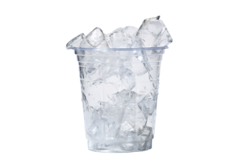 Frozen Elegance: A Plastic Cup Filled With Ice on White or PNG Transparent Background.