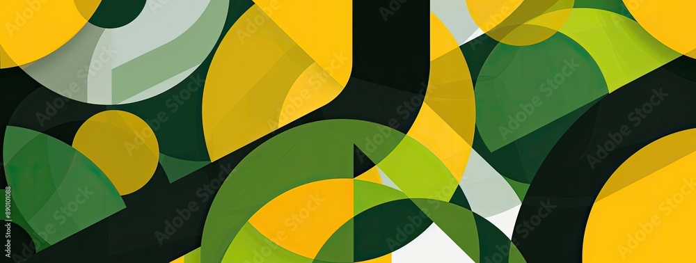 Wall mural Geometric Abstract with Green and Yellow Circles