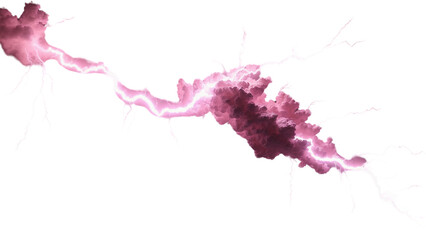Stunning pink lightning that floats in the air Isolated on a transparent white background in a surreal and dynamic cinematic photo. Presenting realistic photographic details