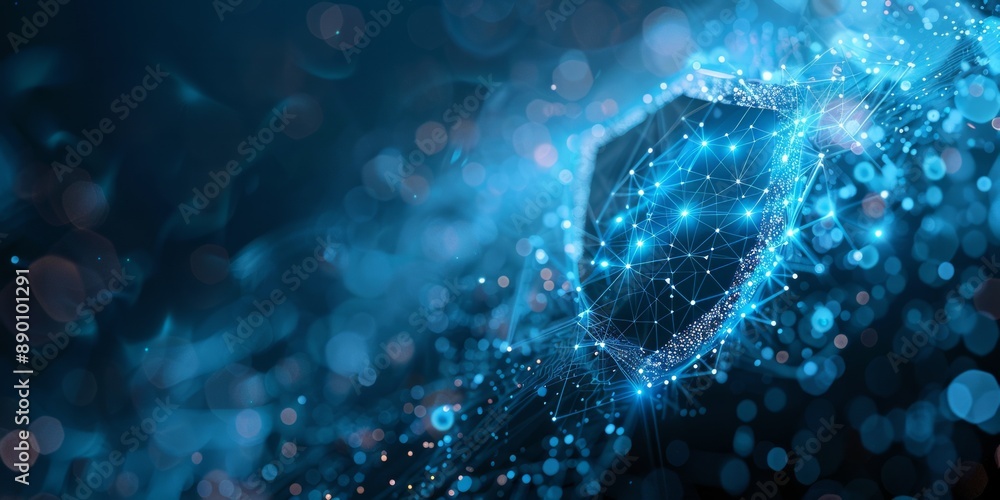 Poster abstract digital representation of a neural network with glowing blue nodes and connections
