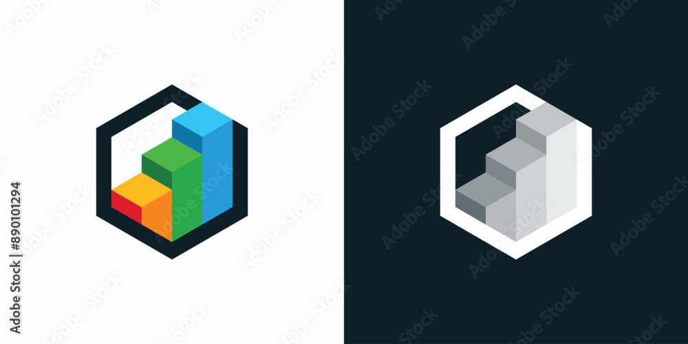 Poster vector logo design of geometric hexagon shape growth graph with three-dimensional effect modern, sim