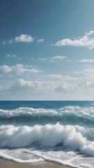 Calm ocean waves with a blue sky background