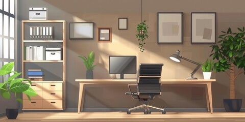 Modern Home Office. Comfortable and Stylish Home Workspace Concept