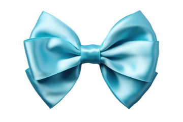 Majestic Blue Bow Floating on Pure White Canvas on White or PNG Transparent Background.