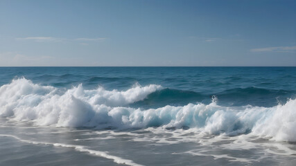 Fototapeta premium Calm ocean waves with a blue sky background