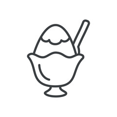 Cute kakigori icon. Hand drawn monochrome illustration of a japanese frozen dessert isolated on a white background. Kawaii sticker. Vector 10 EPS.