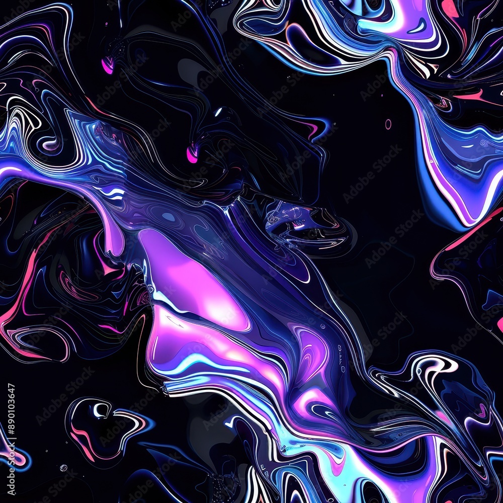 Sticker Seamless pattern of blue-purple liquid on a black background