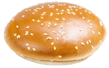 Top of hamburger bread bun isolated on white background. The freshly baked hamberger bun isolate on white PNG File.