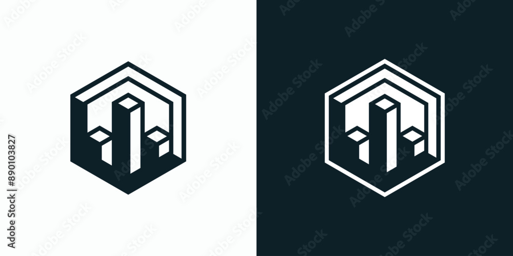 Poster vector logo design of geometric hexagon shape growth graph with three-dimensional effect modern, sim