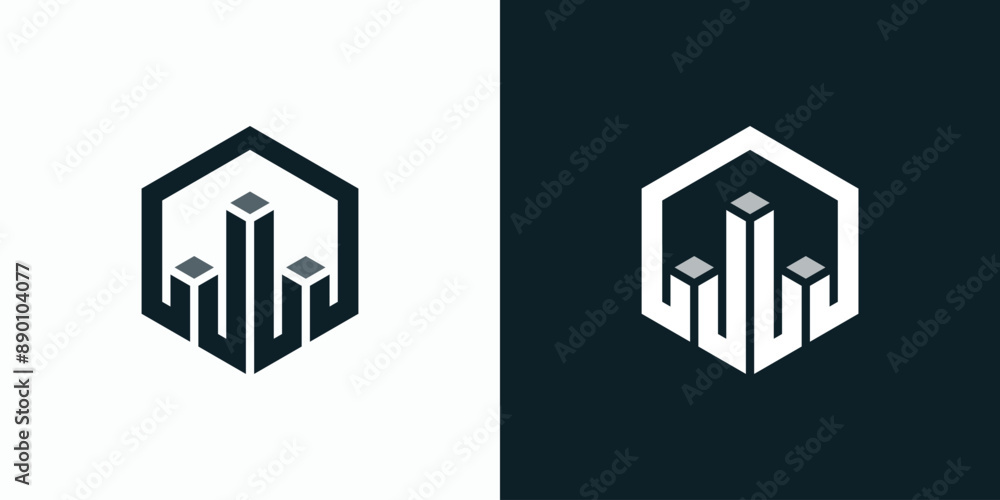 Poster vector logo design of geometric hexagon shape growth graph with three-dimensional effect modern, sim