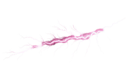 Stunning pink lightning that floats in the air Isolated on a transparent white background in a surreal and dynamic cinematic photo. Presenting realistic photographic details