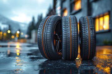 Obraz premium High quality performance tires for a smooth ride in wet conditions