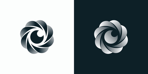 Three-dimensional rotating lens vector logo design with modern, simple, clean and abstract style.