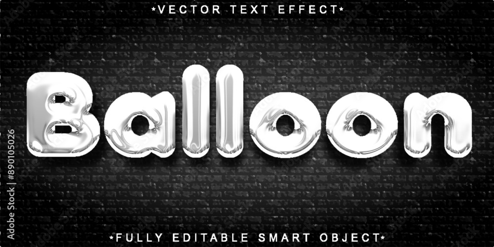 Poster chrome silver balloon vector fully editable smart object text effect