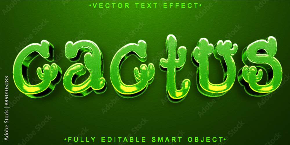 Poster Green Shiny Cactus Vector Fully Editable Smart Object Text Effect