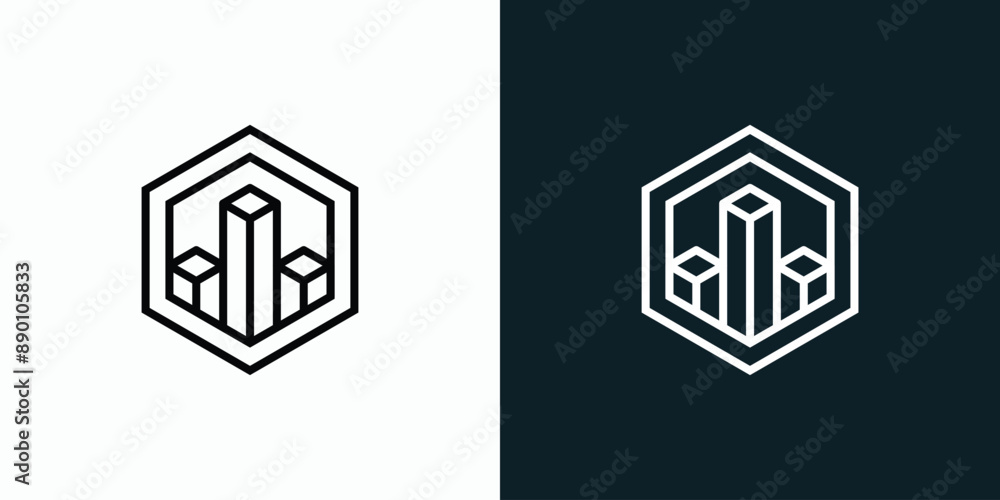 Poster vector logo design of geometric hexagon shape growth graph with three-dimensional effect modern, sim