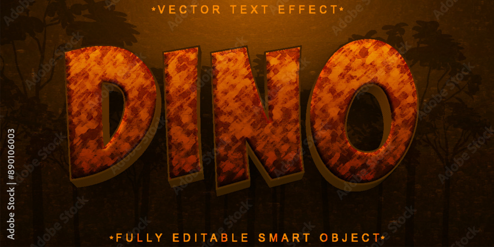 Poster cartoon brown dino vector fully editable smart object text effect