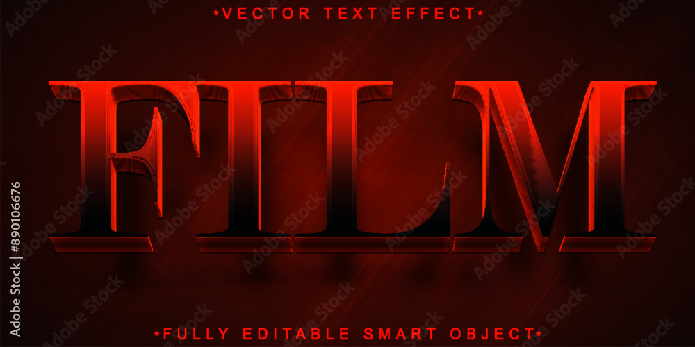 Poster red movie film vector fully editable smart object text effect