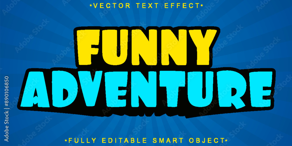 Poster cartoon funny adventure vector fully editable smart object text effect