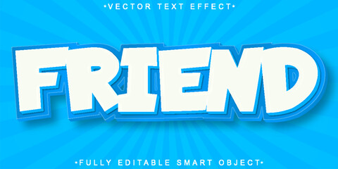 Cartoon Blue White Friend Vector Fully Editable Smart Object Text Effect