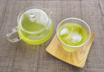 冷たい緑茶と急須