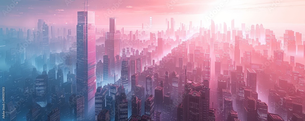 Poster futuristic cityscape: dynamic perspective lines and minimalist style