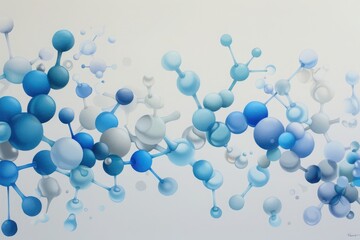 Abstract molecular structure, 3D rendering of atomic model, blue and white spheres representing molecules, scientific background.
