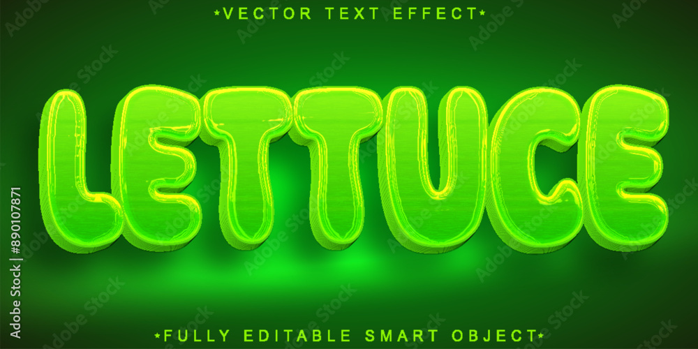 Poster cartoon green lettuce vector fully editable smart object text effect