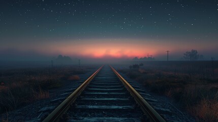 Fototapeta premium Infinity Journey - Minimalist Railroad Tracks Wallpaper with Dynamic Lighting