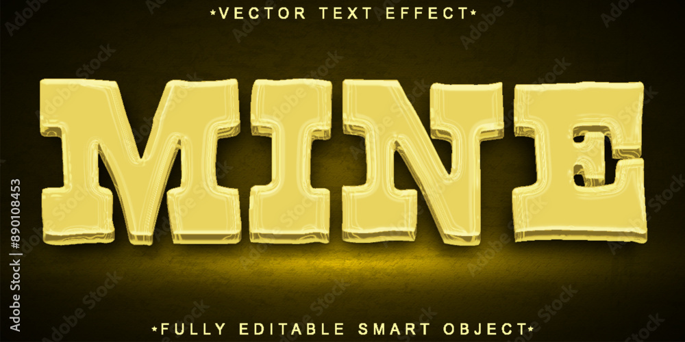 Poster shiny golden mine vector fully editable smart object text effect