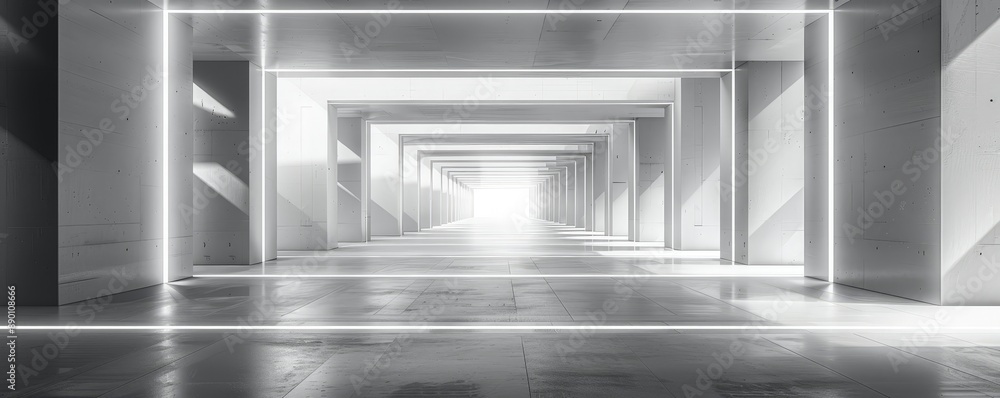 Poster symmetrical architectural interior: dynamic perspective lines with minimalist style in high-resoluti
