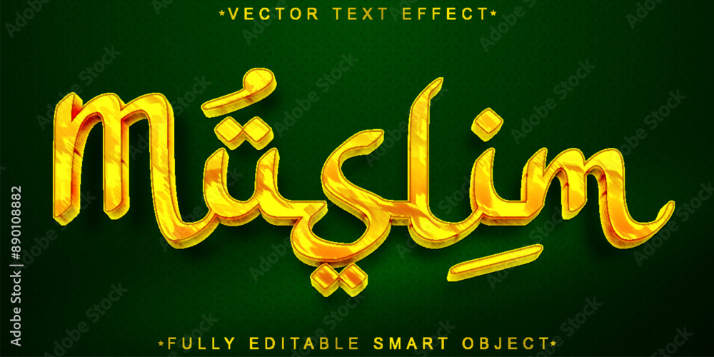 Poster golden muslim vector fully editable smart object text effect