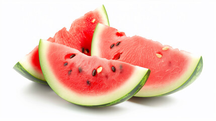 Three slices of watermelon on a white background